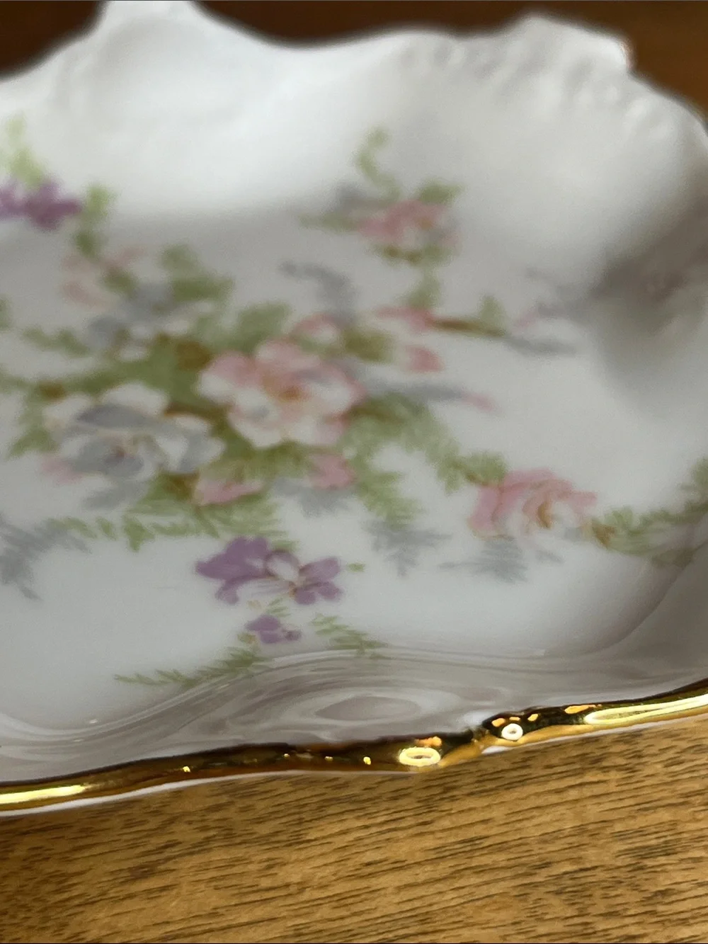 Vintage Alka Kunst Kaiser-Hand Painted Floral W/Gold Scalloped Edge Trinket Dish